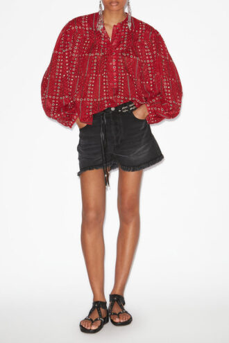 Blouse en voile de coton imprimé et froncé Salika