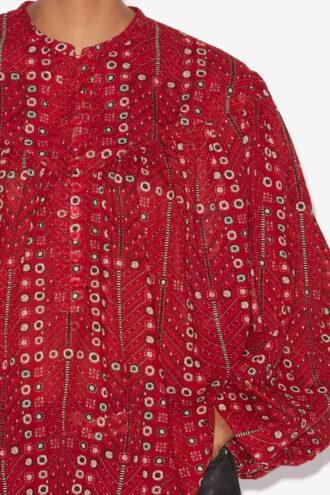 Blouse en voile de coton imprimé et froncé Salika
