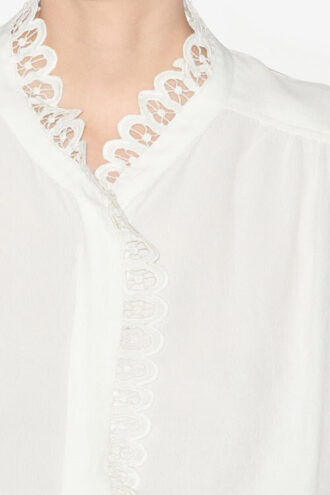Blouse Estela en crêpe uni avec broderie anglaise