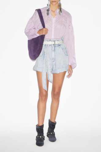 Blouse Gelma en voile de coton uni et dentelle