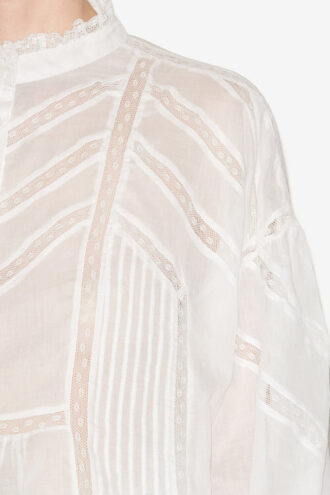 Blouse Gelma en voile de coton uni et dentelle