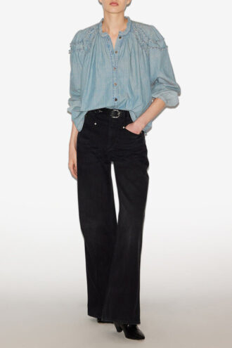 Blouse Milya en chambray froncé