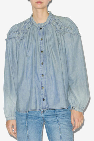 Blouse Milya en chambray froncé