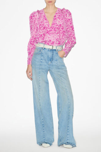 Blouse plissée Zarga en soie imprimée
