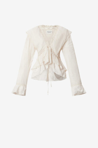 Blouse à volants en coton et gaze de lin Damya
