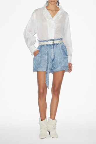 Blouse à volants Pamiala en voile de coton uni