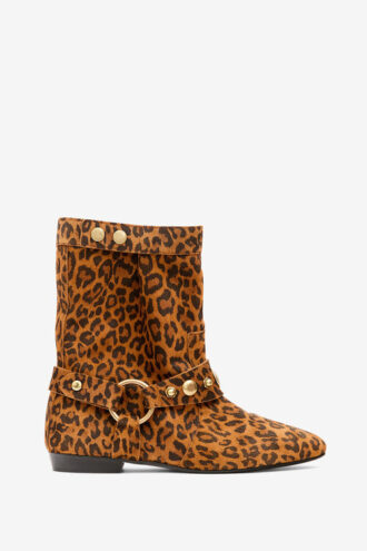 Bottes Stania à talons plats en cuir de veau suédé imprimé