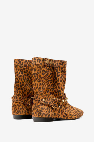 Bottes Stania à talons plats en cuir de veau suédé imprimé