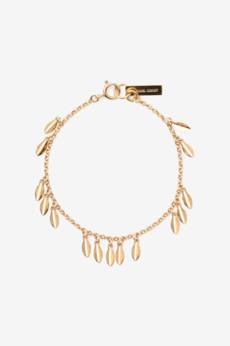 Bracelet en métal brillant avec pendentifs en forme de feuilles