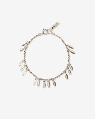 Bracelet en métal brillant avec pendentifs en forme de feuilles