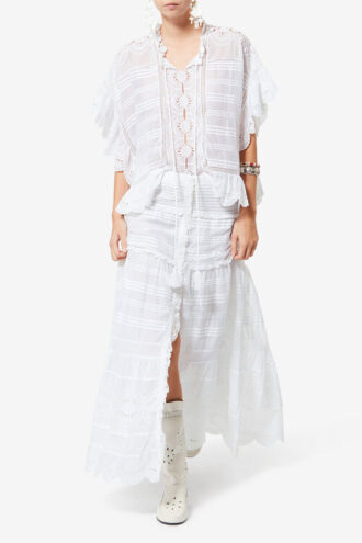 Haut en coton et dentelle florale style caftan Payton Haut en coton et dentelle florale style caftan Payton