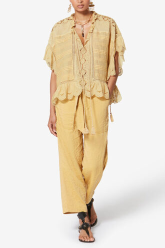 Haut en coton et dentelle florale style caftan Payton Haut en coton et dentelle florale style caftan Payton
