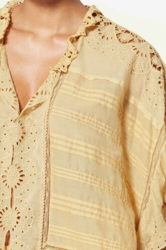 Haut en coton et dentelle florale style caftan Payton Haut en coton et dentelle florale style caftan Payton
