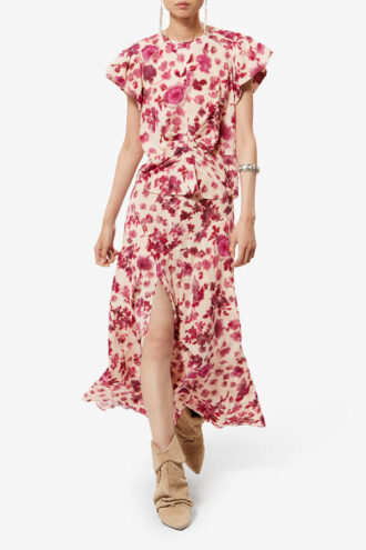 Jupe en soie imprimée roses Sakura Jupe en soie imprimée roses Sakura