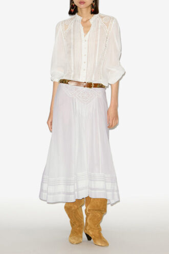 Jupe longue en coton et dentelle Garliana