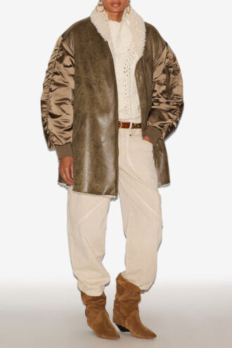 Manteau en satin et simili cuir Evina