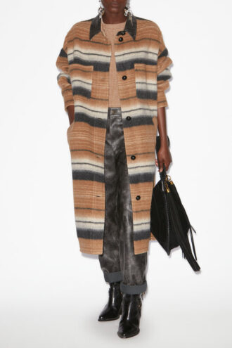 Manteau long en laine rayée Djila Manteau long en laine rayée Djila