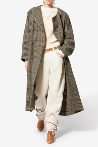 Manteau long en laine vierge à carreaux Prince de Galles Renée