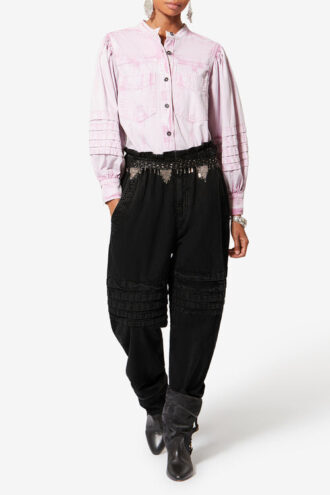 Pantalon carotte en chambray délavé Mellya