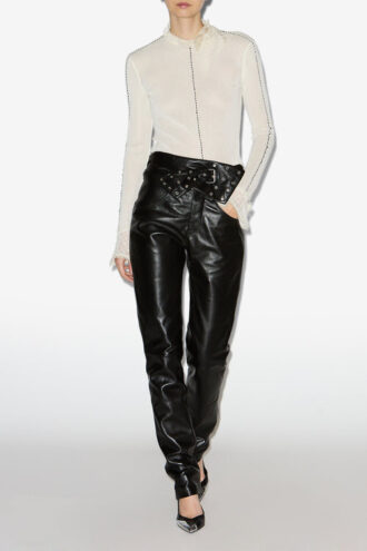 Pantalon en cuir à coupe droite Chazia