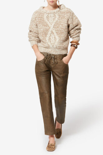 Pantalon en cuir d&rsquo;agneau brillant Vanel
