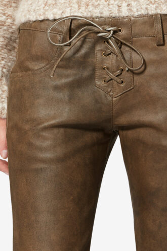 Pantalon en cuir d&rsquo;agneau brillant Vanel