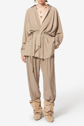 Pantalon Inaya à jambes larges et ceinture superposée