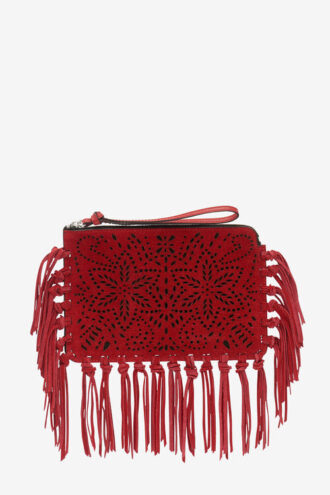 Pochette plate en cuir à franges