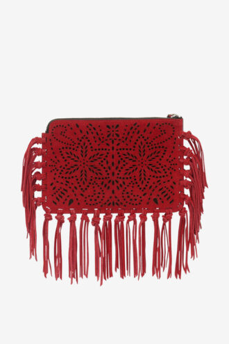 Pochette plate en cuir à franges