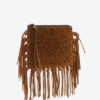 Pochette plate en cuir à franges
