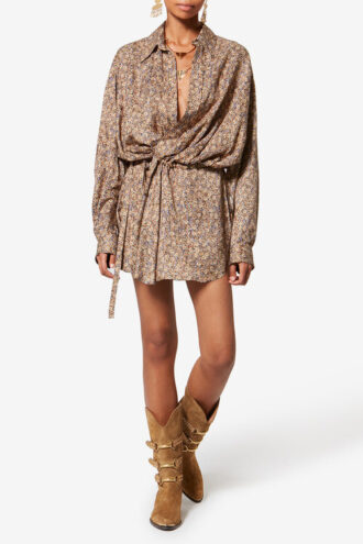 Robe chemise en jacquard de soie à motif floral Harmony