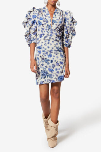 Robe courte Doris en soie stretch imprimée