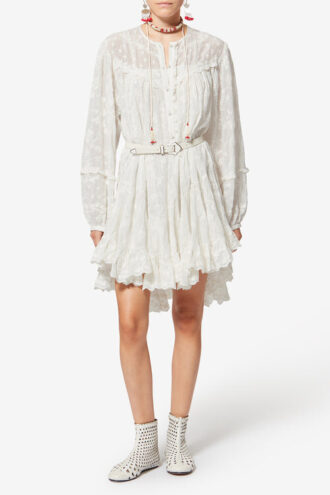 Robe courte en coton et soie à fleurs Zame