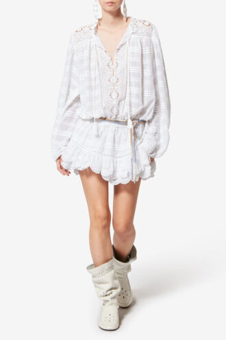 Robe courte à volants en coton et dentelle florale Preya