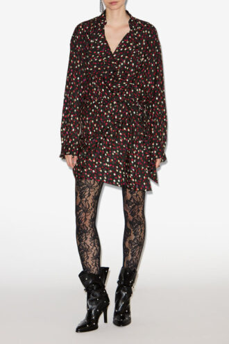 Robe drapée en soie à imprimé pois Ora