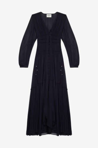 Robe longue Amara en mousseline froncée