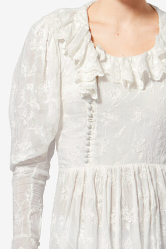 Robe longue en coton et soie à fleurs