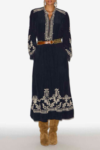 Robe longue en crêpe brodé Feliana