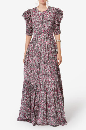 Robe longue imprimée en voile de coton biologique Sichellia