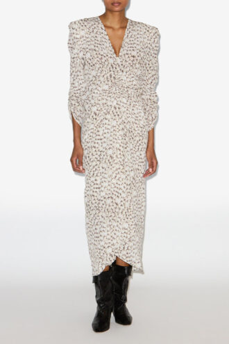 Robe midi froncée en soie imprimée Albini