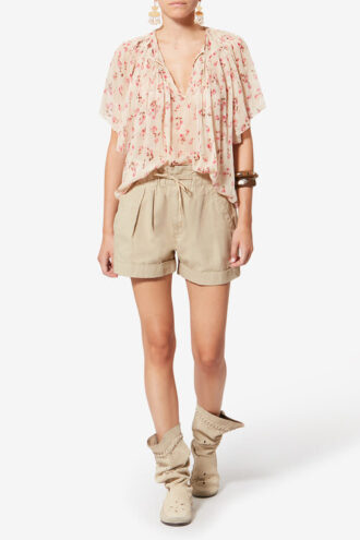 Short en toile de coton et lin Nirma