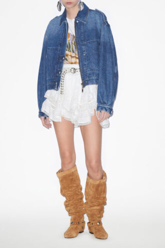 Veste courte style workwear Julie en denim uni